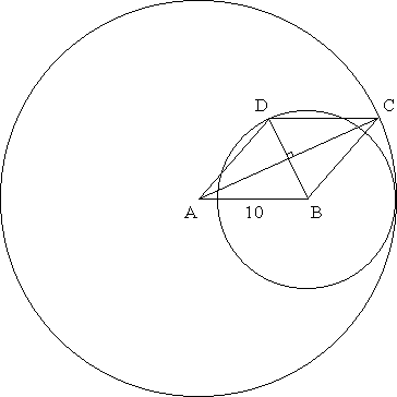 Rhombus and two circles: the centers of the two circles and the tangent point are collinear.