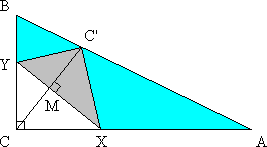 Right triangle ABC; folded so that C lies on AB.