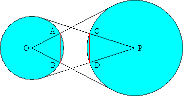 Two circles, with tangents and chords as described above.