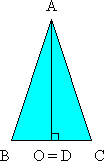 Isosceles triangle ABC, with AB = AC, and hence O = D, so that perpendicular AO and median AD coincide.