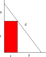 Ladder, resting against wall, and just touching box of height r units and width s units, as described above.
