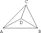 Sample convex hull ABC, with internal point D.