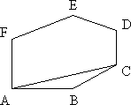 Sample convex hull ABCDE, with internal point F.