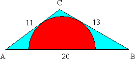 Triangle ABC, with inscribed semicircle.