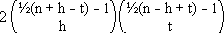2 * C((n + h - t)/2 - 1, h) * C((n - h + t)/2 - 1, t)