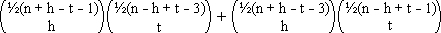 C((n + h - t - 1)/2, h) * C((n - h + t - 3)/2, t) + C((n + h - t - 3)/2, h) * C((n - h + t - 1)/2, t)